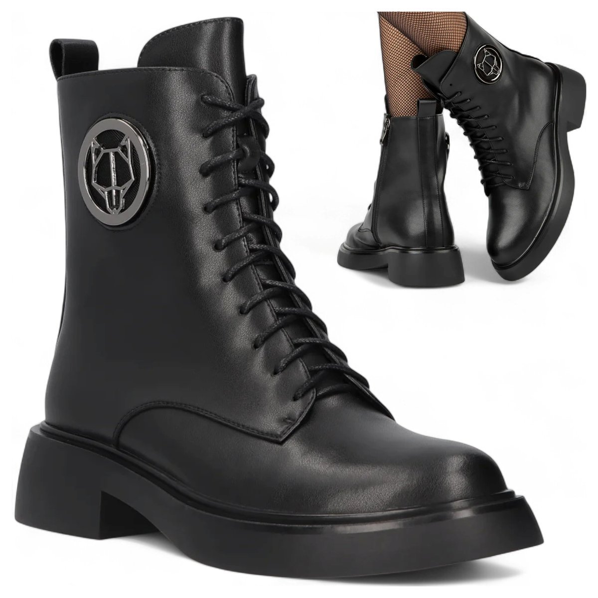 Botki Damskie SKÓRZANE FILIPPO Jesienne Trapery Glany z zamkiem Czarne za kostkę Modne 40