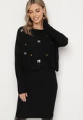 Komplety damskie - Czarny Komplet z Dzianiny z Wiskozą Dopasowana Sukienka i Sweter z Cekinową Aplikacją Norielis - miniaturka - grafika 1