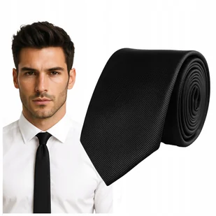 Krawat śledzik prążkowany - czarny - Krawaty i muchy męskie - miniaturka - grafika 1