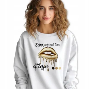 Biała Bluza Damska Dresowa ENJOY PERSONAL TIME Stylowa Modna Wz Rozmiar S - Bluzy damskie - miniaturka - grafika 1