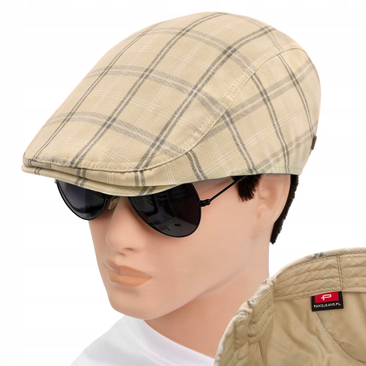 KASZKIET Męski Bawełniany na Lato Czapka w Kratę Casual BEŻOWY Pako Jeans