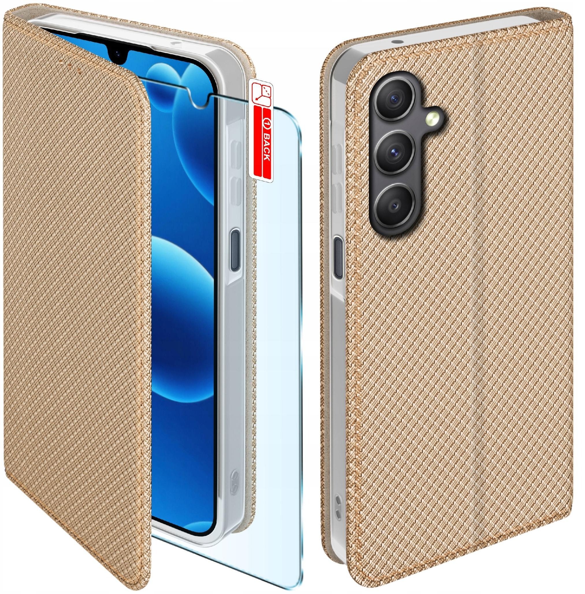 Etui z klapką do Samsung A26 5G Zamykane Złote Futerał + Szkło 9H