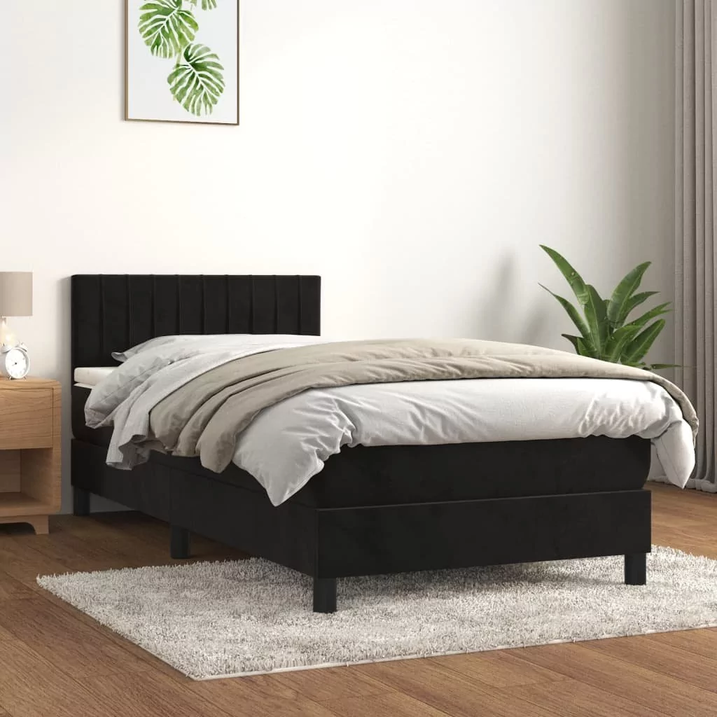 Łóżko kontynentalne z materacem, czarne, aksamit 90x190 cm Lumarko