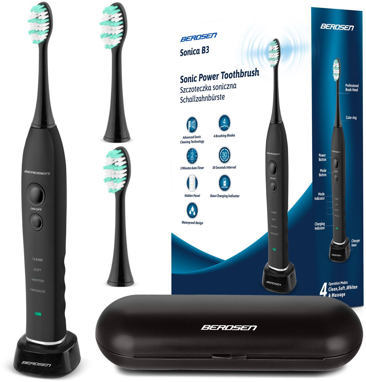 Szczoteczka soniczna do zębów zestaw z ETUI Sonica B3 czarna