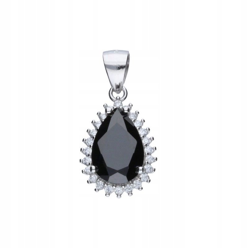 Zawieszka Łezka Srebro 925 Rodowane z Czarno-Białymi Cyrkoniami, 12x16mm