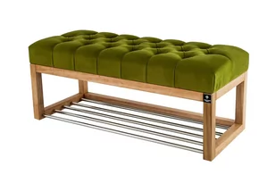 Ławka na buty 115cm EMRAWOOD drewno lite kolor naturalny siedzisko pikowane kolor pistacja - Ławki do przedpokoju Ławka na buty 115cm EMRAWOOD drewno lite kolor naturalny siedzisko pikowane kolor pistacja - Ławki do przedpokoju - miniaturka - grafika 1