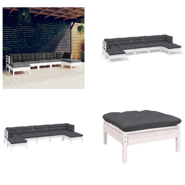 vidaXL 7-częściowy zestaw wypoczynkowy do ogrodu z poduszkami białe drewno sosnowe - Zestaw wypoczynkowy do ogrodu - Zestawy wypoczynkowe do ogrodu - Zestaw mebli ogrodowych - Zestawy mebli ogrodowych