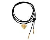 Naszyjniki - Colibra Pozłacany Czarny choker z pękatym serduszkiem wiązany Walentynki - miniaturka - grafika 1