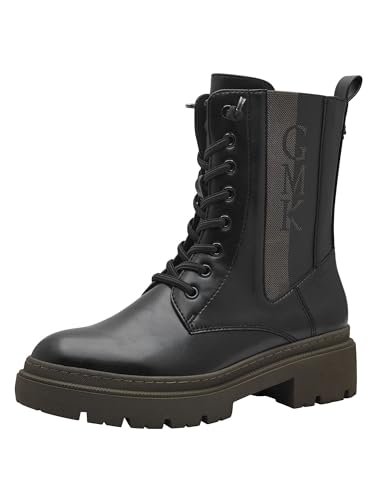 Marco Tozzi by Guido Maria Kretschmer Damskie buty Laced 2-85207-43, modne kozaki, czarne/khaki, 37 EU, Black khaki., 37 EU