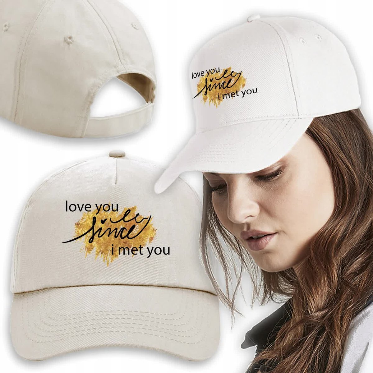 Czapka Beżowa Daszek Na Wiosnę LOVE YOU Top Wzory