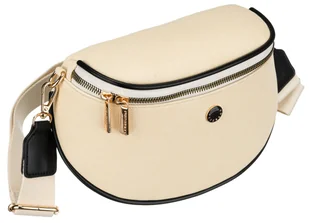 Mała torebka damska beżowo - czarna PETERSON miejska modna listonoszka na suwak kieszonki na drobiazgi telefon saszetka na ramię szeroki odpinany pa.. - Torebki damskie - miniaturka - grafika 1