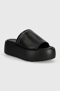 Calvin Klein klapki skórzane FLATFORM SLIDE LTH damskie kolor czarny na platformie HW0HW01943 - Klapki i japonki damskie - miniaturka - grafika 1