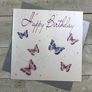 WHITE COTTON CARDS białe bawełniane kartki 1-sztuka Happy Birthday bardzo duża ręcznie robiona kartka urodzinowa, mieszane motyle XLWB50 - Kartki okolicznościowe i zaproszenia - miniaturka - grafika 1