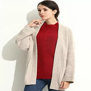 Swetry damskie - lopolike Damski kardigan z dzianiny, codzienny, sweter z dzianiny, długi sweter, elegancki płaszcz, z otwartym przodem, czerwony, S, czerwony, S - grafika 1