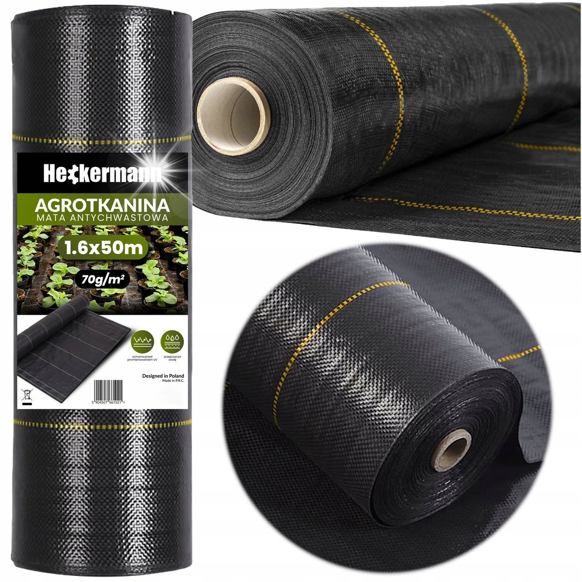 AGROTKANINA 90g 1,6x50m AGROWŁÓKNINA CZARNO ŻÓŁTA MOCNA UV 3% ANTYCHWASTOWA