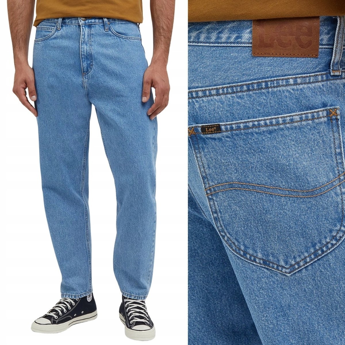 Lee OSCAR Stone Free luźne zwężane spodnie jeansowe bez streczu W38 L32