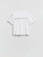 Koszulki i topy damskie - Reserved - T-shirt z haftowanym napisem - biały - miniaturka - grafika 1