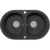 Zlewozmywaki - Laveo Dafne zlewozmywak granitowy 78x47 cm 2-komorowy czarny SBD720T - miniaturka - grafika 1
