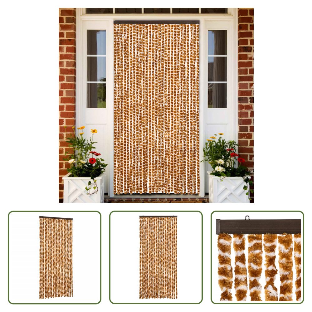 The Living Store Zasłona w kolorze ochry i bieli 90x200 cm szenilowa