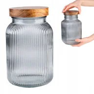 Pojemniki kuchenne - Słoik RYFLOWANY pojemnik szklany 2L do przechowywania Z DREWNIANĄ ZAKRĘTKĄ - miniaturka - grafika 1