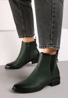 Botki damskie - Zielone Botki Sztyblety na Obcasie z Elastyczną Wstawką Verithelle - miniaturka - grafika 1