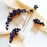 Ozdoby do włosów - Niebieski złoty komplet ozdób do włosów grzebyki szpilki wsuwki kokówki WOW - miniaturka - grafika 1