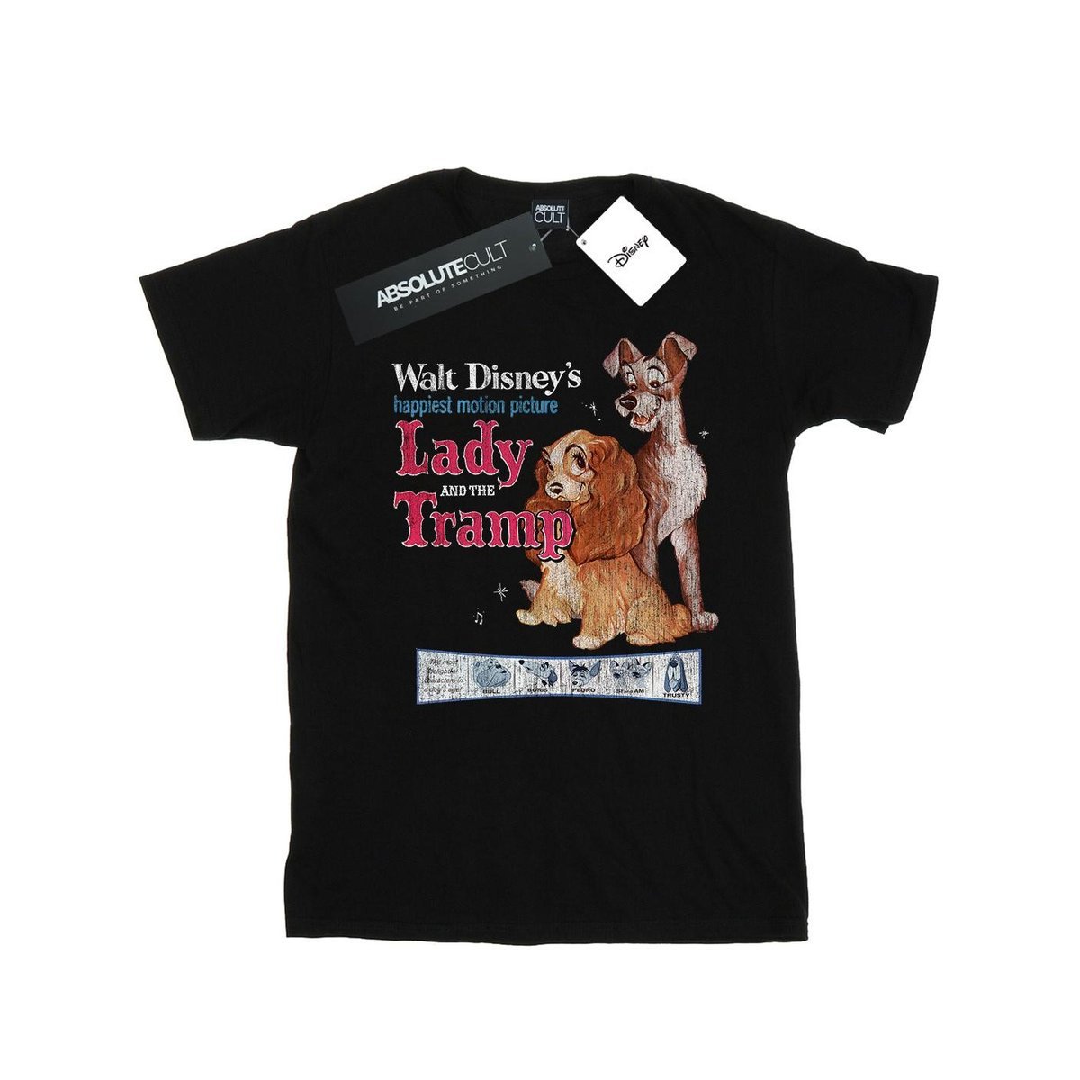 Disney Męska Koszulka Z Klasycznym Plakatem Lady And The Tramp Distressed (3XL / Czarny)