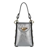 Torebki damskie - Modna Torebka Skórzana Listonoszka Na Łańcuszku 831 Srebrna - miniaturka - grafika 1