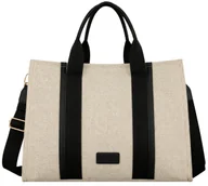 Torebki damskie - Duża torebka damska beżowa ROVICKY shopper bag na ramię lub do ręki kieszonki na suwak - miniaturka - grafika 1