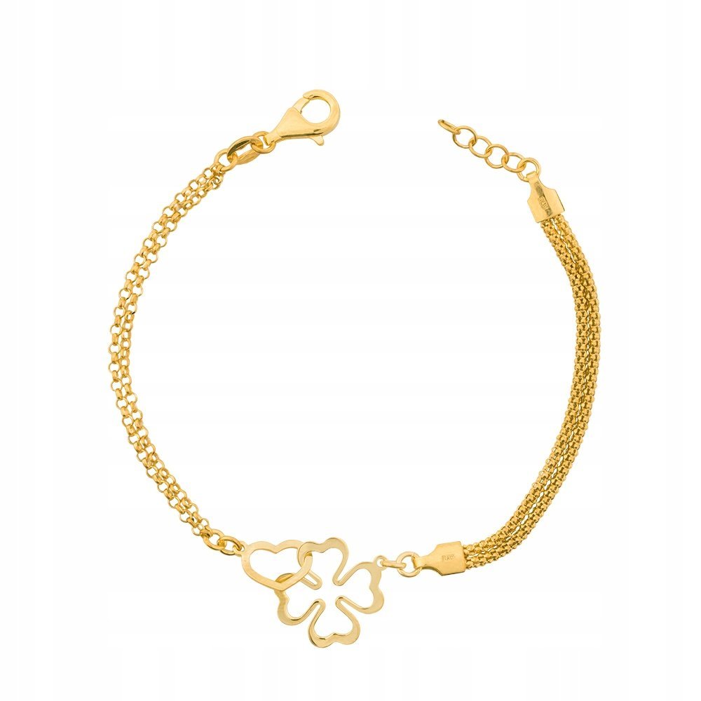 Bransoletka Srebrna Pozłacana Serce Koniczynka Miłość Szczęście