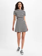 Sukienki - Noisy May Damska sukienka z dżerseju - NMElinor Skater Dress Kobiety Bawełna biały|czarny w paski, S - miniaturka - grafika 1