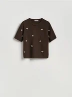 Swetry damskie - Reserved - Sweter z błyszczącą aplikacją - brązowy - miniaturka - grafika 1