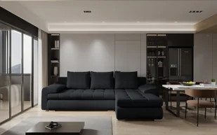 Sofa w kształcie L TOMI narożnik, tkanina Abriamo, wiele kolorów Granatowy Prawostronny - Narożniki - miniaturka - grafika 1
