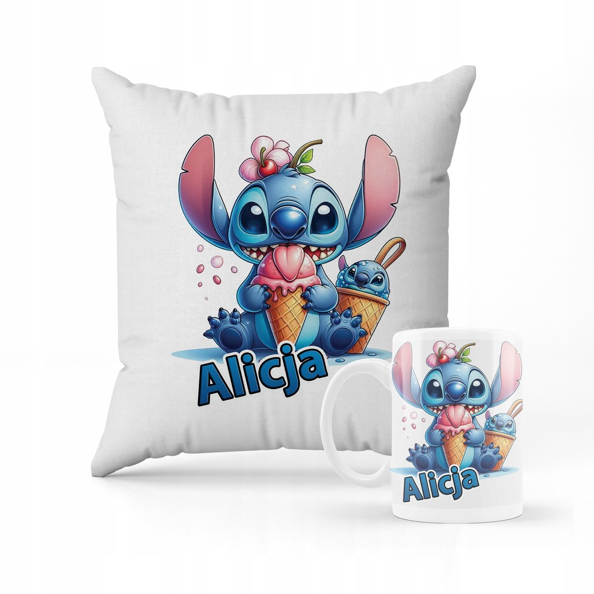 ZESTAW PODUSZKA + KUBEK PREZENT DLA DZIECKA STICH STITCH STICZ + IMIĘ #6