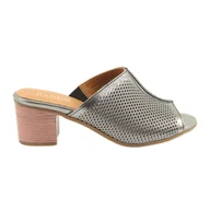 Klapki i japonki damskie - Badura Kapki skórzane damskie ażurowe 5311 srebrne szare - miniaturka - grafika 1