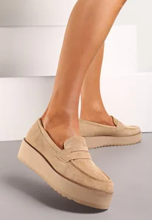 Ciemnobeżowe Półbuty Mokasyny na Platformie z Minimalistycznym Paseczkiem Soilema - Półbuty damskie - miniaturka - grafika 1