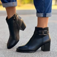 Botki damskie - Czarne ze skóry eko botki damskie na obcasie Sergio Leone Bt604 - miniaturka - grafika 1