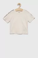 Koszulki dla dziewczynek - Guess t-shirt bawełniany dziecięcy kolor beżowy - miniaturka - grafika 1