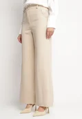 Spodnie damskie - Beżowe Garniturowe Spodnie z Wysokim Stanem Vivisora - miniaturka - grafika 1
