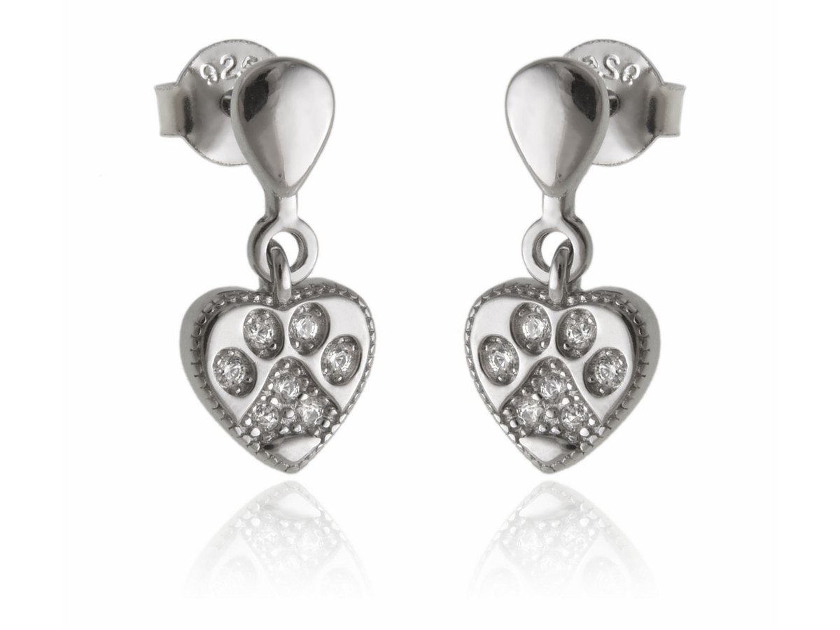 Kolczyki srebrne Odcisk łapy psa kota w sercu k3721