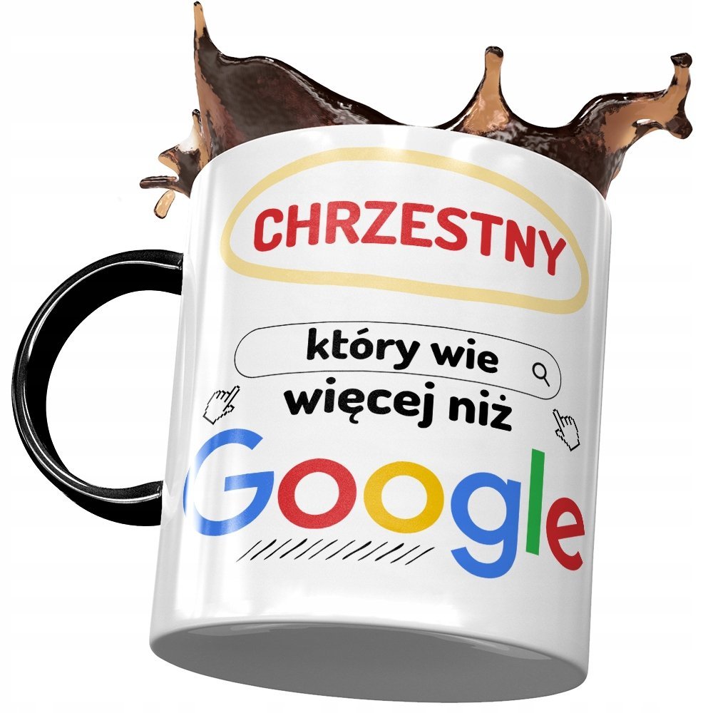 Kubek Czarny Dla Chrzestnego Urodziny na Prezent z Nadrukiem ze Zdjęciem + Opakowanie na prezent (wzór 01)