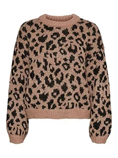 bestseller a/s Damski sweter VMZELMALEO LS O-Neck Blouse GA Boo, tan/wzór: W czarny, XS - Swetry damskie - miniaturka - grafika 1
