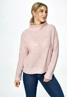 Swetry damskie - Wełniany sweter damski oversize - różowy M886 rozmiar Uniwersalny - miniaturka - grafika 1