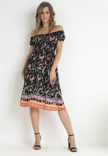 Czarna Rozkloszowana Sukienka Hiszpanka we Wzór Paisley Dottia - Sukienki - miniaturka - grafika 1