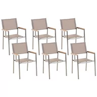 Fotele i krzesła ogrodowe - Beliani Zestaw do ogrodu 6 krzesła beżowy stal szlachetna GROSSETO - miniaturka - grafika 1