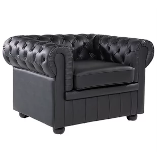 Fotel Skórzany Czarny Chesterfield! - Fotele - miniaturka - grafika 1