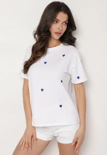 Biało-Niebieski T-shirt z Bawełny w Serca Kolavelle - Koszulki i topy damskie - miniaturka - grafika 1