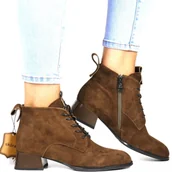 Botki damskie - Damskie Botki Skórzane na Niskim Obcasie Vinceza 66805 Camel Brązowe - VINCEZA - miniaturka - grafika 1