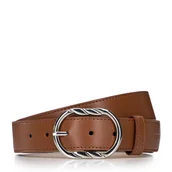 Paski - Damski pasek skórzany z klamrą z ozdobnym splotem - miniaturka - grafika 1