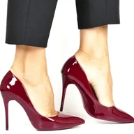 Czółenka - DAMSKIE SZPILKI WYSOKIE CZÓŁENKA COMER AH1 BORDOWE LAKIEROWANE - miniaturka - grafika 1